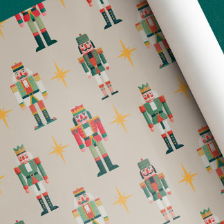 Papel De Presente Beige Midcentury Retro Nutcracker Christmas 