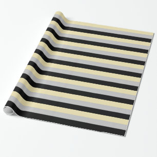 Papel De Presente Beige, Prata e Stripes Negras