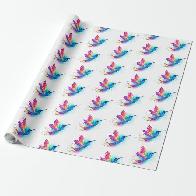 Papel De Presente Beija-flor Arco-íris Exótico (Desenrolado)