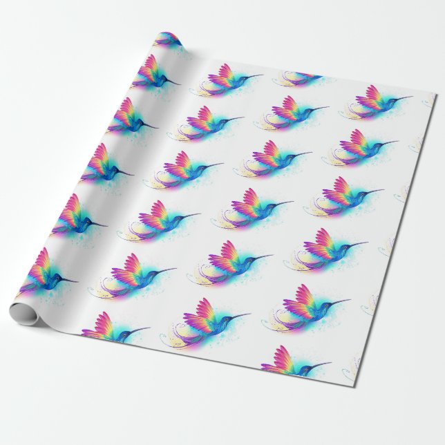 Papel De Presente Beija-flor Arco-íris Exótico (Desenrolado)