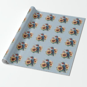 Papel De Presente Beija-flor e Chá de fraldas azul de girassol