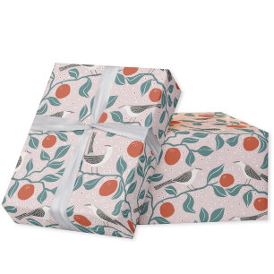 Papel De Presente Beija-flor Flor de Laranjeira Beija-flor Rosa Bege