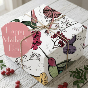 Papel De Presente Beija-flor Floral Feliz Dia das Mães