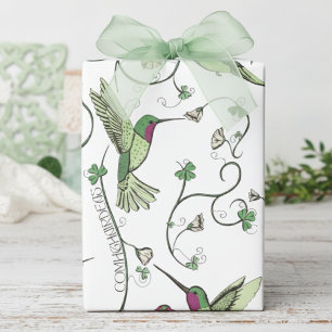 Papel De Presente Beija-flor Trevo Verde Comhghairdeas Irlandês
