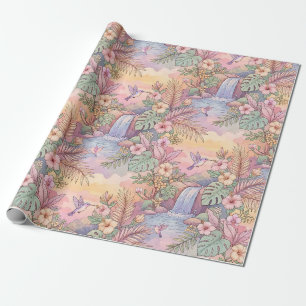 Papel De Presente Beija-flores Hibisco Cachoeira Alegre