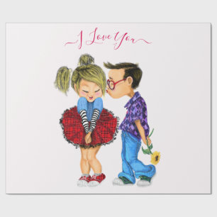 Papel De Presente Beijo - Casal Romântico bonito - Amor - Eu Amo Vo