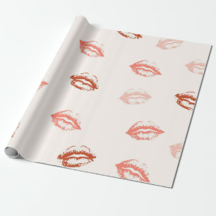 Papel De Presente Beijo de Batom Vermelho e Rosa Romântico