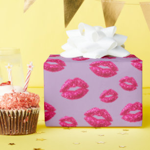 Papel De Presente Beijo de Lábios Brilho Glam