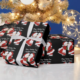 Papel De Presente Beijo de Natal Casal Papai Noel Personalizável