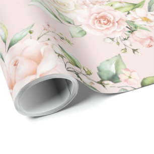 Papel De Presente Beijo de Rosa Floral Eucalipto 