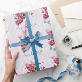 Papel De Presente Beijo voando Feliz Aniversário