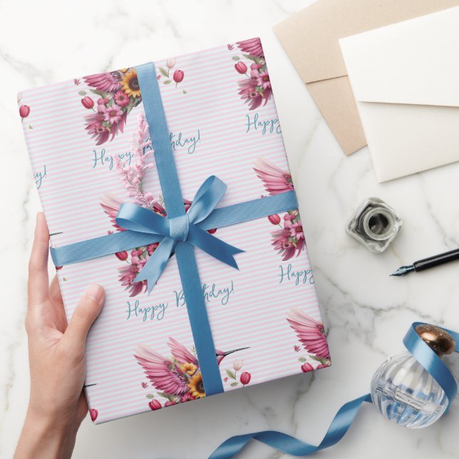 Papel De Presente Beijo voando Feliz Aniversário (Presentear)