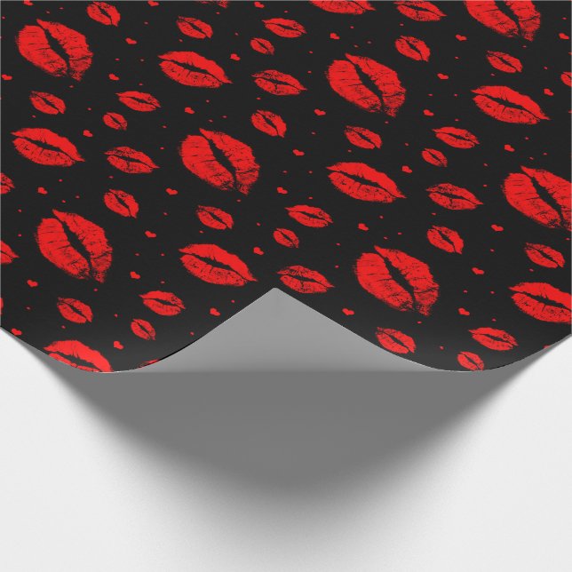 Papel De Presente Beijos de amor vermelhos em preto_grande  (Ponta)