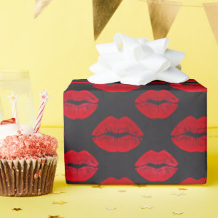Papel De Presente Beijos de Lábios Vermelhos Chic e Modernos em Pret