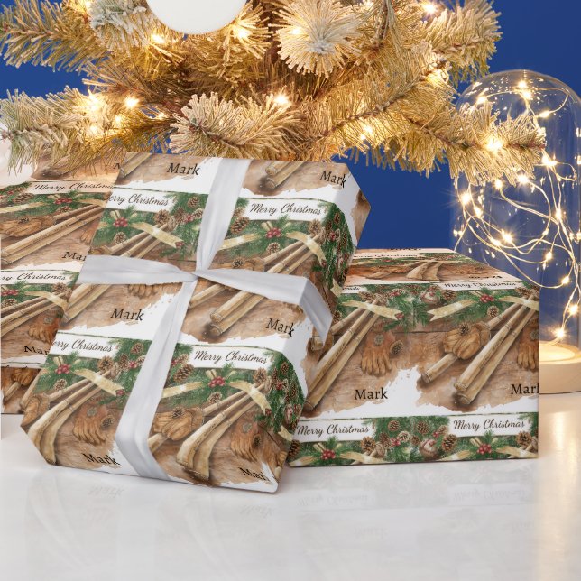 Papel De Presente Beisebol para o Natal com nome para crianças (Feriados)