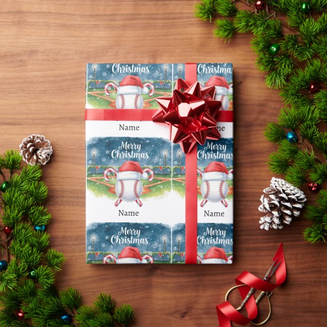 Papel De Presente Beisebol para o Natal com nome para crianças (Presente de Natal)