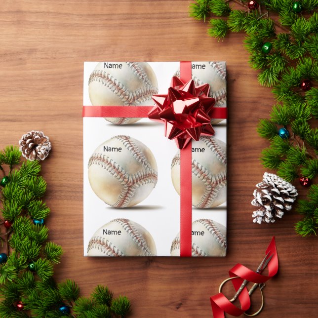 Papel De Presente Beisebol para o Natal com nome para crianças (Presente de Natal)