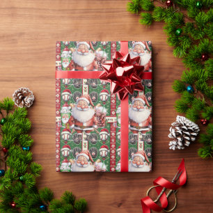 Papel De Presente Beisebol para o Natal com Papai Noel e Bebidas