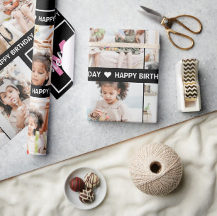 Papel De Presente Bela Adição Sua Própria Foto Monograma Feliz Anive