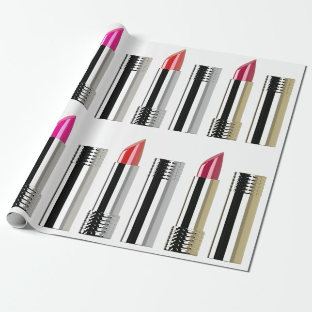 Papel De Presente Bela batom maquiagem estética prateada rosa vermel (Desenrolado)