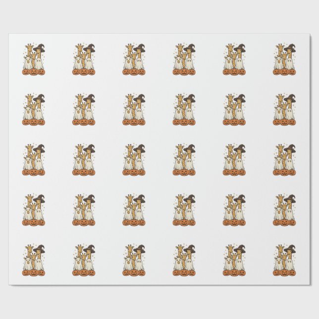 Papel De Presente Bela Camisa de Halloween Girafa Fantasma Abóbora D (Aberto)
