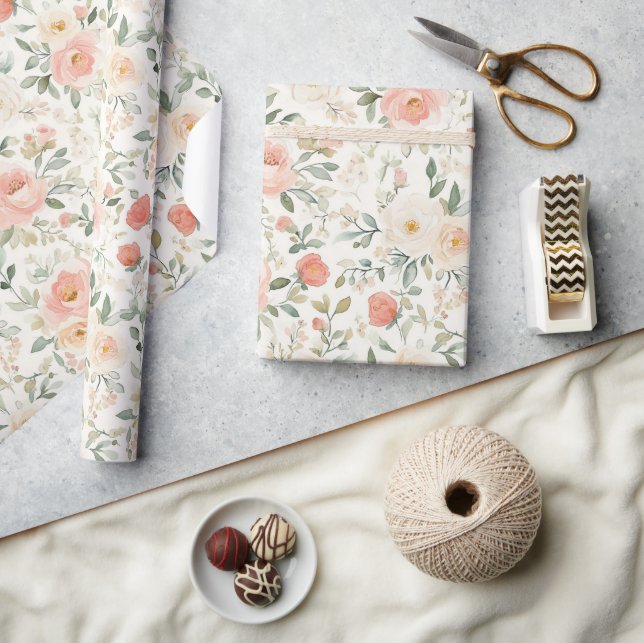 Papel De Presente Bela Chuveiro de Noiva Floral Rosa Salmão (Artesanato)