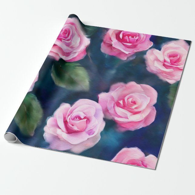 Papel De Presente Bela Coleção de Rosas Rosa Popular de Cama (Desenrolado)