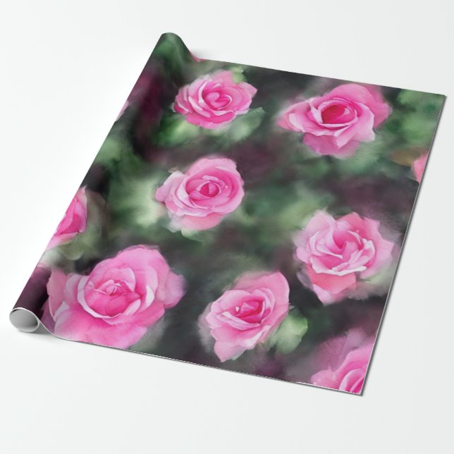 Papel De Presente Bela Coleção de Rosas Rosa-Rosa de Tendência de Aq (Desenrolado)