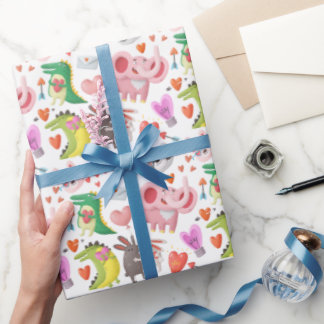 Papel De Presente Bela Dia de os namorados Animal Cardíaco Engraçado