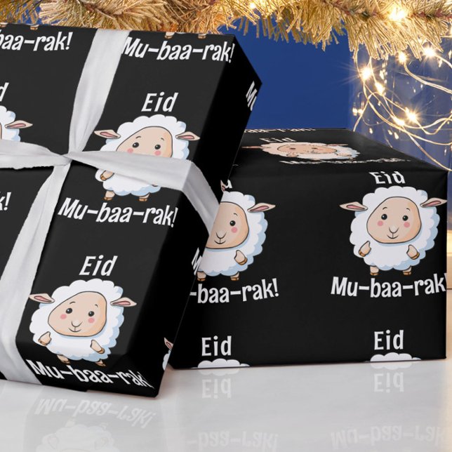 Papel De Presente Bela "Eid Mubarak" Ovelhas Crianças Engraçadas" (Celebrate Eid with this cute, funny "Eid Mubarak" sheep wrapping paper. Great for kids!)