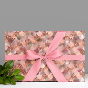 Papel De Presente Bela Escama de Sereia Rosa Dourado Brilhante