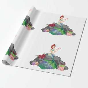 Papel De Presente Bela Festa de Natal da Sereia