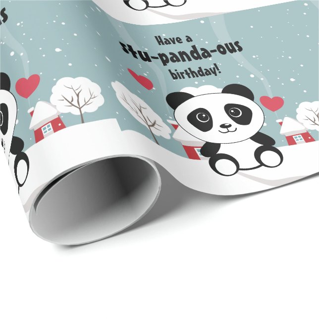 Papel De Presente Bela Panda De Bebê Em Cinza De Inverno (Ponta do rolo)
