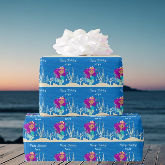 Papel De Presente Bela Sereia, Garota de Aniversário, Oceano Azul Pe (Criador carregado)