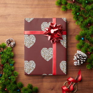 Papel De Presente Bela Textura de Mármore Branco e Dourado no coraçã