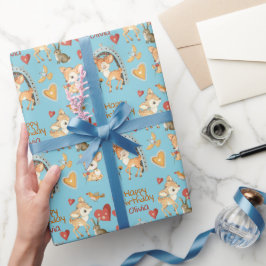 Papel De Presente Belas Aves De Cerrado Corações Corações Aniversári