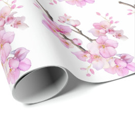 Papel De Presente Belas flores de cerejeira Sakura em rosa em aquare