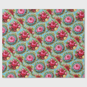 PAPEL DE PRESENTE BELAS ROSAS VERMELHAS ROSADAS AMARELAS EM AZUL