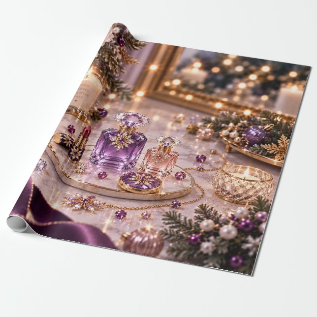Papel De Presente Beleza de Natal Roxa Ameixa (Desenrolado)