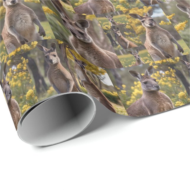 Papel De Presente Beleza de Outback: Colagem de Fotos Kangaroo E Wat (Ponta do rolo)