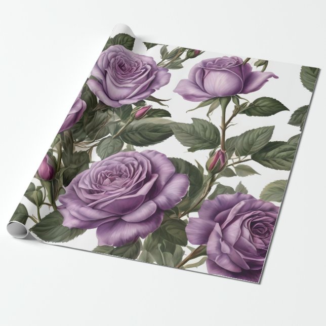 Papel De Presente "Beleza do Eterno: Rosas de visões provinciais rox (Desenrolado)