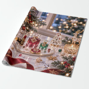 Papel De Presente Beleza Tradicional de Natal Burgundy