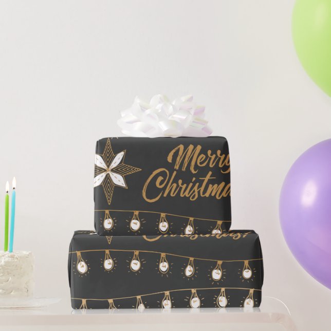 Papel De Presente Belinhos de Natal Negra e Dourada (Presentes para festas)