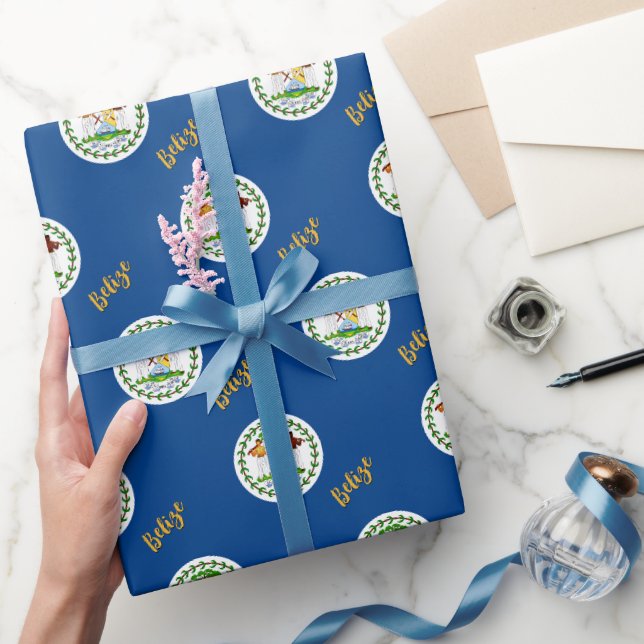 Papel De Presente Belize Wraptor Paper, Blue, Belizean Flag Patriot (Presentear)