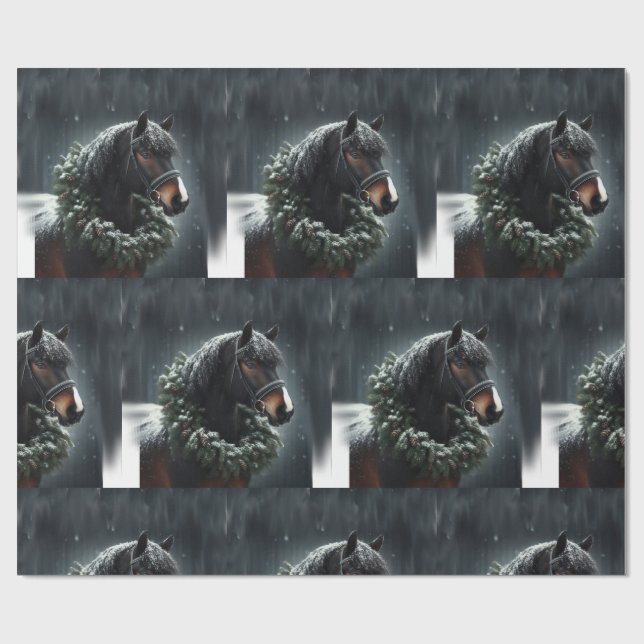 Papel De Presente Belo Amor Equestre Equestre, Cavalo Branco Negro (Aberto)