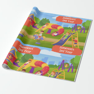 Papel De Presente Belo Aniversário Colorido de Crianças Coloridas