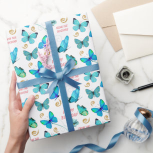 Papel De Presente Belo aniversário da borboleta azul