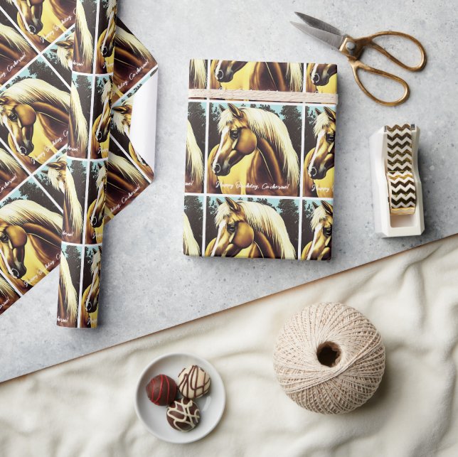 Papel De Presente Belo aniversário do Cavalo Palomino (Artesanato)