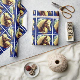 Papel De Presente Belo aniversário do Cavalo Palomino
