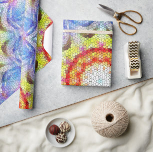 Papel De Presente Belo Brilho Azulejo Mosaico Flor Sol